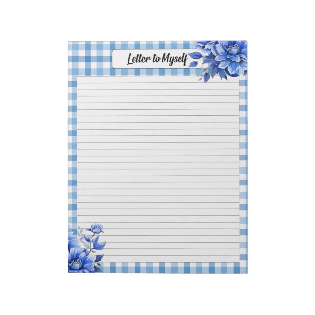Bloc De Notas Blue Floral Gingham _ Carta a mí misma (Lado Izquierdo)