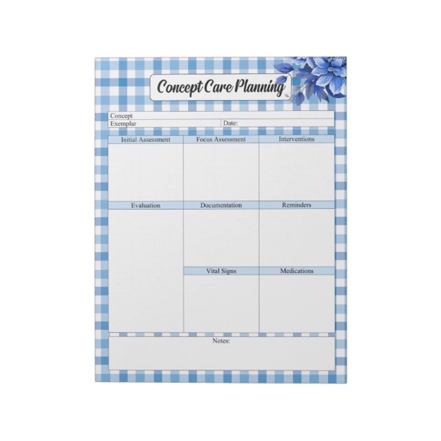 Bloc De Notas Blue Floral Gingham_ Concept Care Planning (Lado Izquierdo)