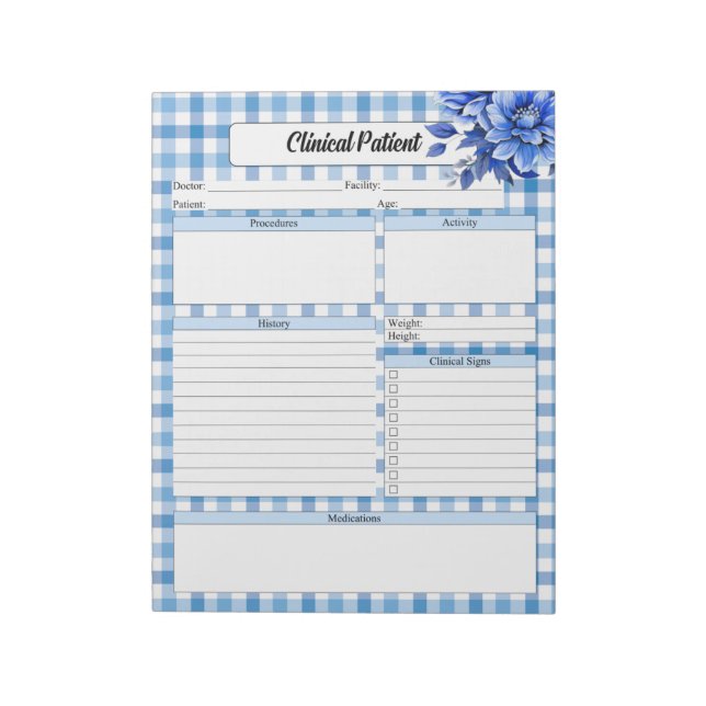 Bloc De Notas Blue Floral Gingham _ Paciente clínico (Lado Izquierdo)