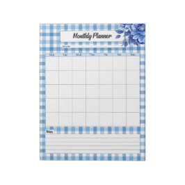 Bloc De Notas Blue Floral Gingham _ Plano mensual