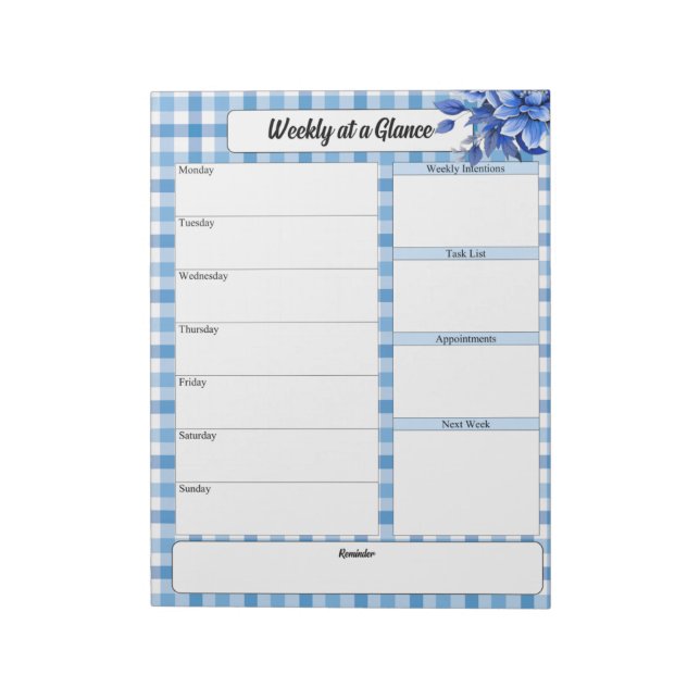 Bloc De Notas Blue Floral Gingham_ Week a primera vista (Lado Izquierdo)