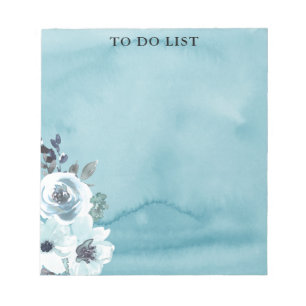 Bloc De Notas Blue Floral Watercolor To Do List Notepad