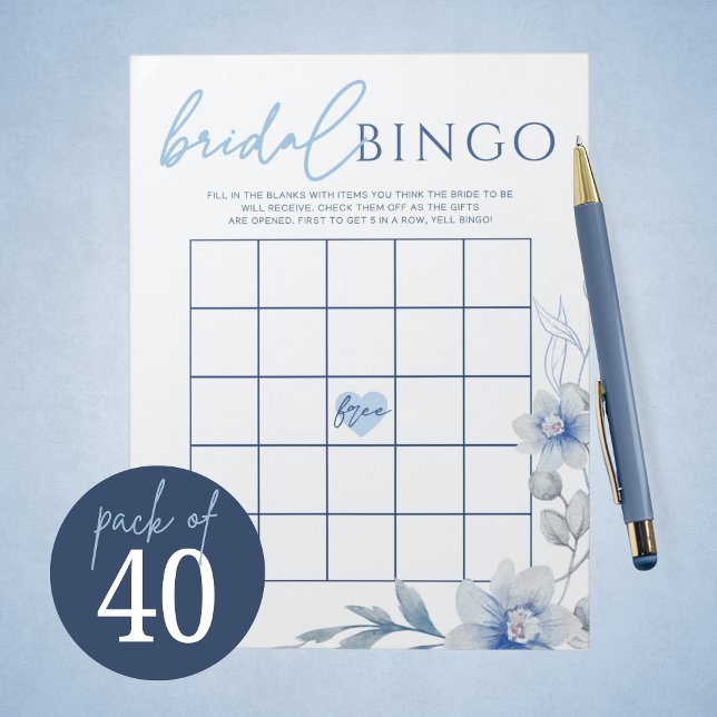 Bloc De Notas Blue Flower Gige Bingo Bridal Shower Game Pack (Beautiful Blue Watercolor Floral Gift Bingo Bridal Shower Game Pack of 40 Games)