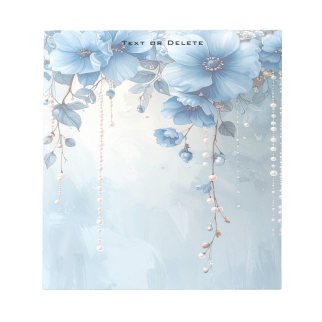 Bloc De Notas Blue Flowers and Pearls Notepad (Frente)