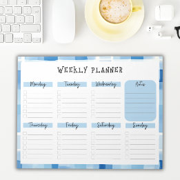 Bloc De Notas Blue Gingham Border, Undated Weekly Planner