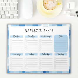 Bloc De Notas Blue Gingham Border, Undated Weekly Planner