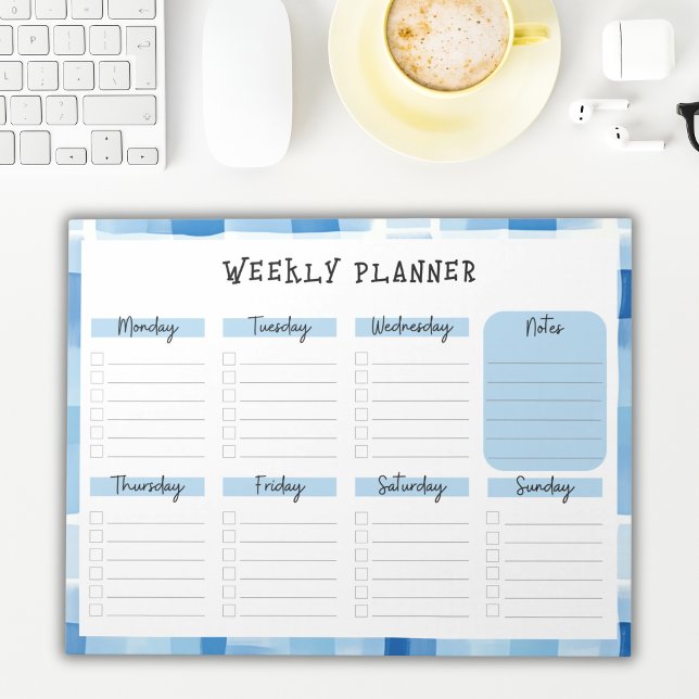 Bloc De Notas Blue Gingham Border, Undated Weekly Planner (Subido por el creador)