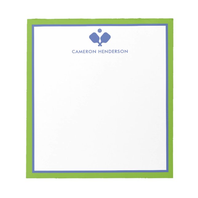 Bloc De Notas Blue Green Personalizado Name Fun Pickleball (Frente)
