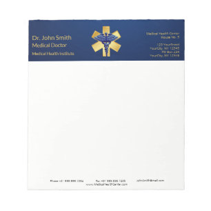 Bloc De Notas Blue Medical 3D Caduceus Gold Cross