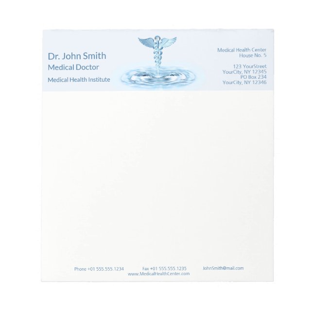 Bloc De Notas Blue Medical Caduceus Water Ripples Hermes Rod (Frente)