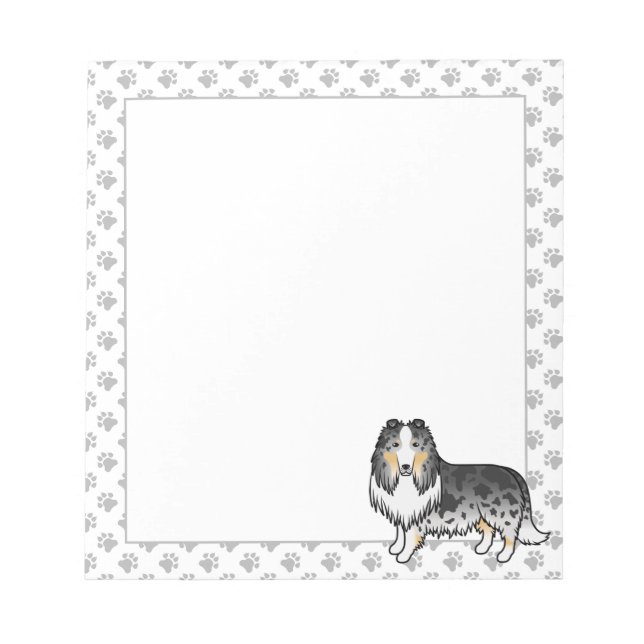 Bloc De Notas Blue Merle Rough Collie Cute Cartog Perro & Paws (Frente)