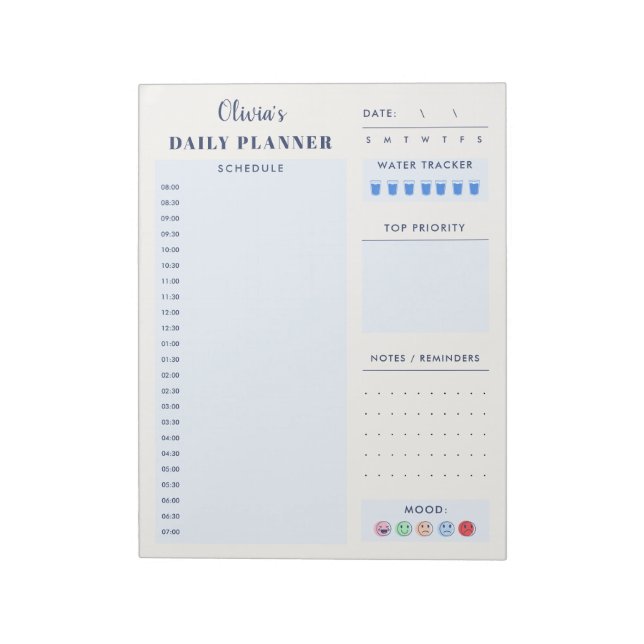 Bloc De Notas Blue Modern Simple Custom Daily Planner Schedule  (Lado Izquierdo)