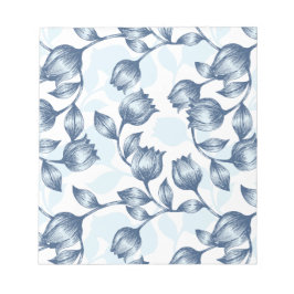Bloc De Notas Blue Pastel Elegance: Tulip Silhouette Floral Patt