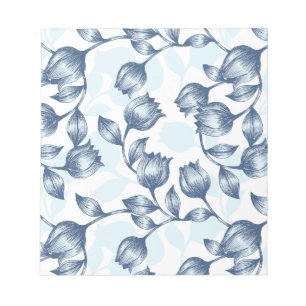 Bloc De Notas Blue Pastel Elegance: Tulip Silhouette Floral Patt