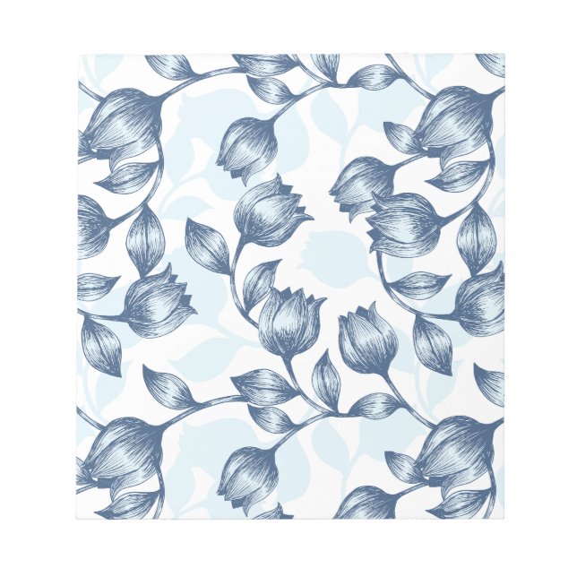 Bloc De Notas Blue Pastel Elegance: Tulip Silhouette Floral Patt (Frente)