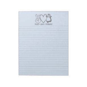 Bloc De Notas Blue Peace Love Penguins Lined Notepad