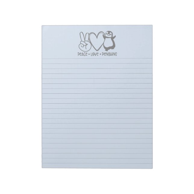 Bloc De Notas Blue Peace Love Penguins Lined Notepad (Lado Izquierdo)