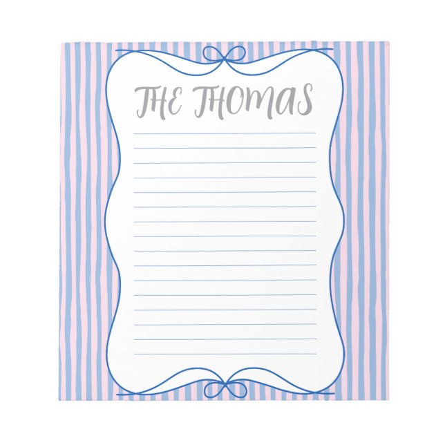 Bloc De Notas Blue Pink White Cute Personalized Notepad (Frente)