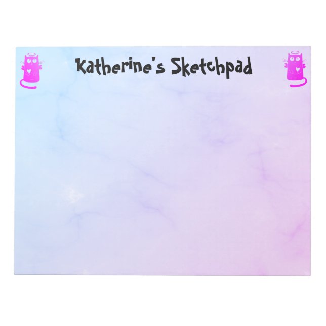 Bloc De Notas Blue Purple Ombre Funny Angel Cat Niños Sketch (Frente)