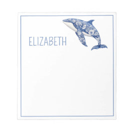 Bloc De Notas Blue Toile Floral Beach Dolphin Personalizado