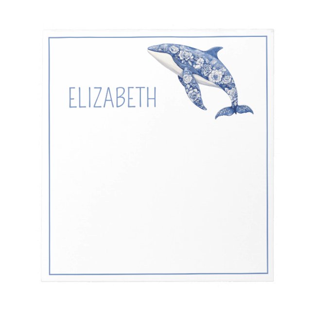 Bloc De Notas Blue Toile Floral Beach Dolphin Personalizado (Frente)