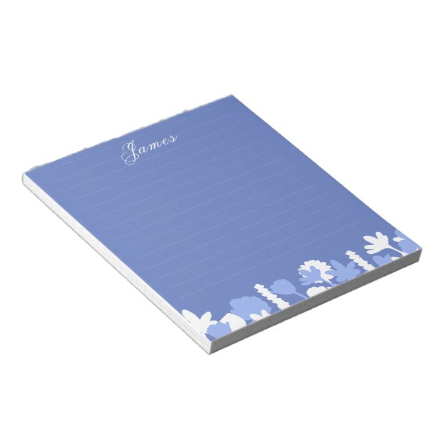 Bloc De Notas Blue White Minimal Floral Personalized Notepad (Lado Derecho)