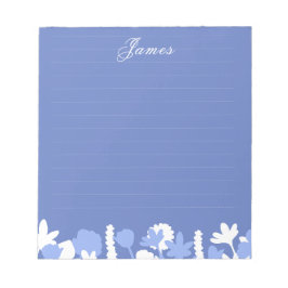 Bloc De Notas Blue White Minimal Floral Personalized Notepad