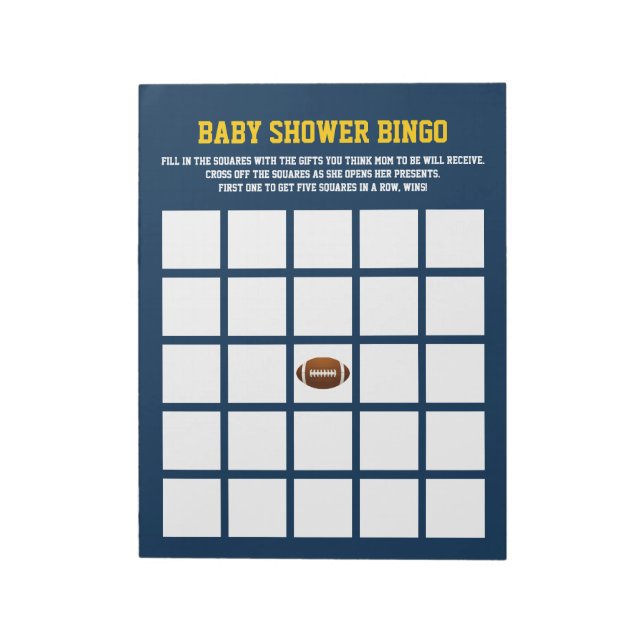 Bloc De Notas Blue Yellow FOOTBALL baby ducha BINGO GAME (Lado Izquierdo)