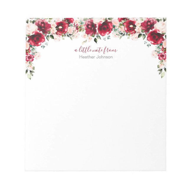 Bloc De Notas Blush Elegante y Rosa Roja Personalizada (Frente)