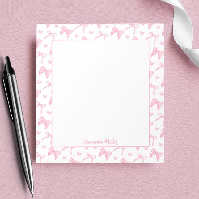 Bloc De Notas Blush Pink Coquette Bows Hearts Personalized Name (Subido por el creador)