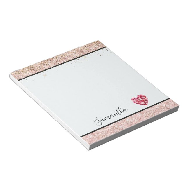 Bloc De Notas  Blush Pink Glitter Red Rose Petals Heart (Lado Derecho)