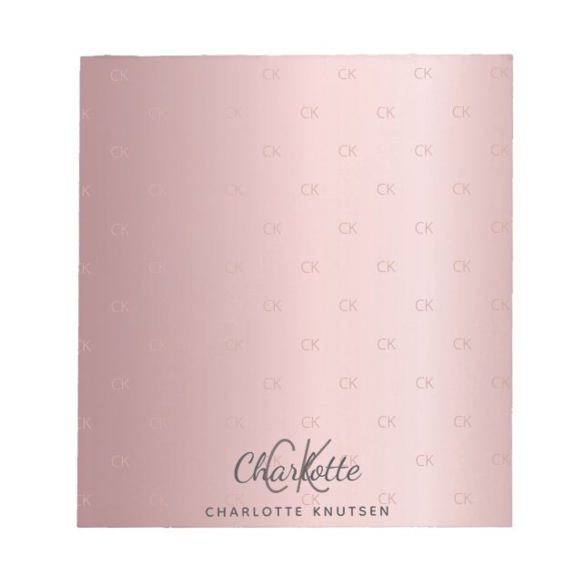 Bloc De Notas Blush pink monogram initials name elegant (Frente)