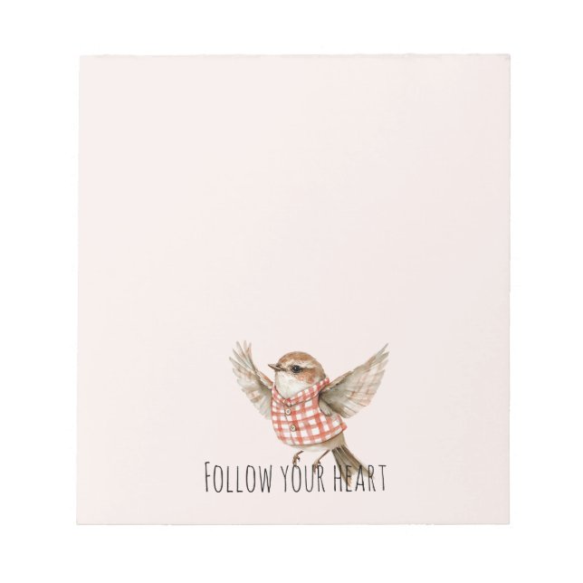 Bloc De Notas Blush Red Plaid Stripes Bird (Frente)