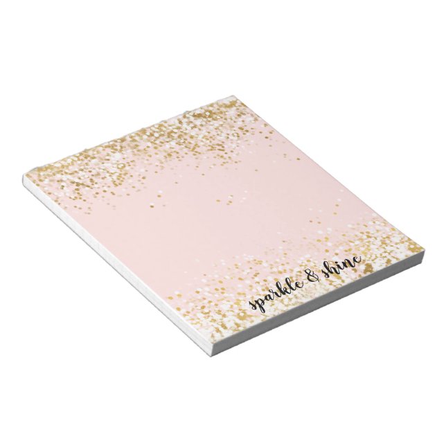 Bloc De Notas Blush Rosa Oro Blanco Confeti Brillo (Lado Derecho)