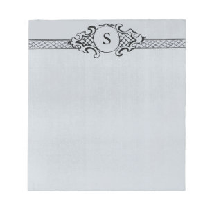 Bloc De Notas Boda azul gris de monograma vintage