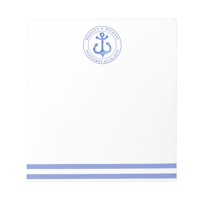 Bloc De Notas Boda Nautical Anchor Navy Blue Personalized (Frente)
