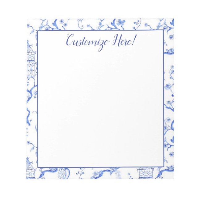 Bloc De Notas Bodega Chinoiserie azul y blanca Notepad (Frente)