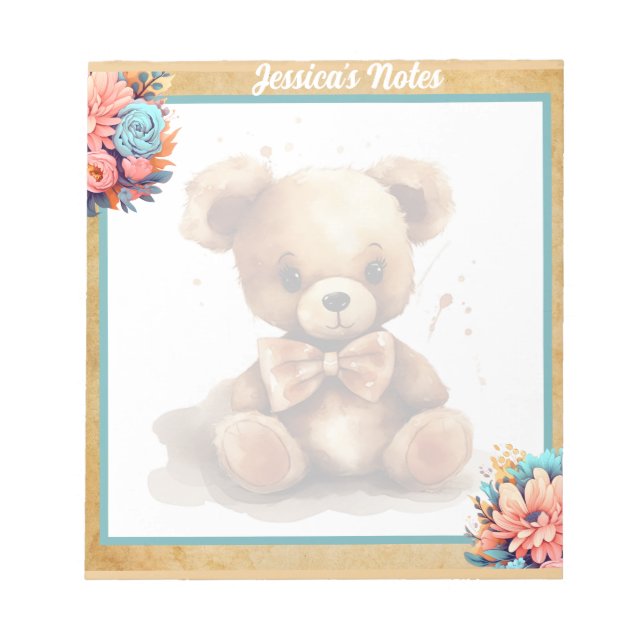Bloc De Notas Boho Blue Bear Baby Shower (Frente)