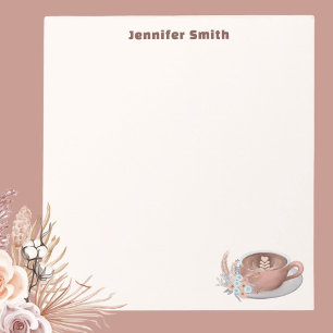Bloc De Notas Boho Latte Con Flores Personalizado