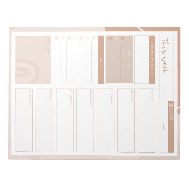 Bloc De Notas Boho Neutral Weekly Planner para Proveedores de Se (Frente)