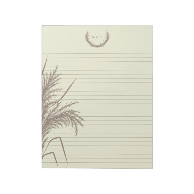 Bloc De Notas Boho Pampas Grass Notes Lined Notepad (Lado Izquierdo)