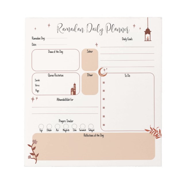 Bloc De Notas Boho Personalizable Islámico Ramadan Planner (Frente)