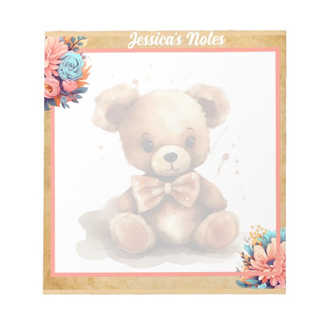 Bloc De Notas Boho Pink Bear Baby Shower (Frente)