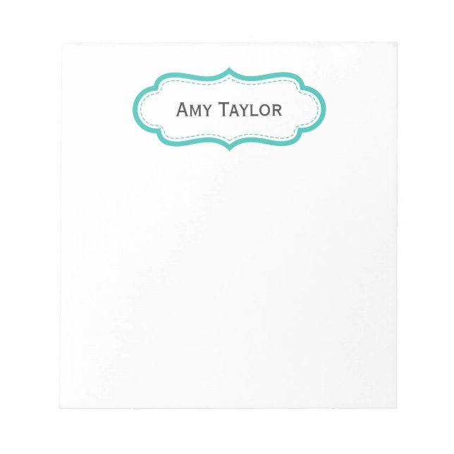 Bloc De Notas Bonito Aqua Green Nombre Personalizado Notepad (Frente)