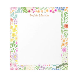 Bloc De Notas Bonito de patrón floral de acuarela personalizada