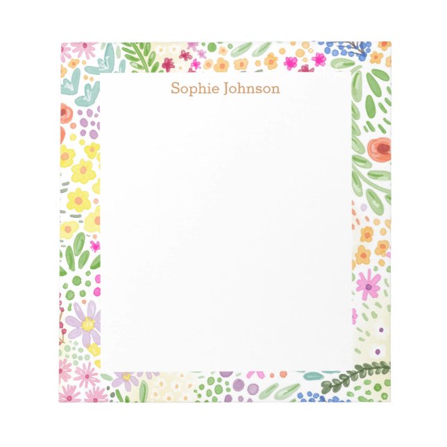 Bloc De Notas Bonito de patrón floral de acuarela personalizada (Frente)