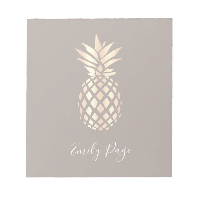 Bloc De Notas Bonito elegante rosa de cobre piña dorada y gris (Frente)