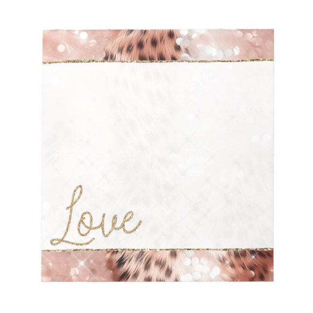 Bloc De Notas Bonito Girly Rosa Gold Leopard Bokeh (Frente)