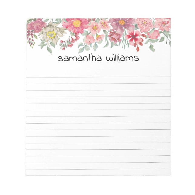 Bloc De Notas Bonito personalizado de frontera floral notepad (Frente)