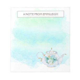 Bloc De Notas Bonito Tea Pot Mint Green Gold Flowad Notepad
